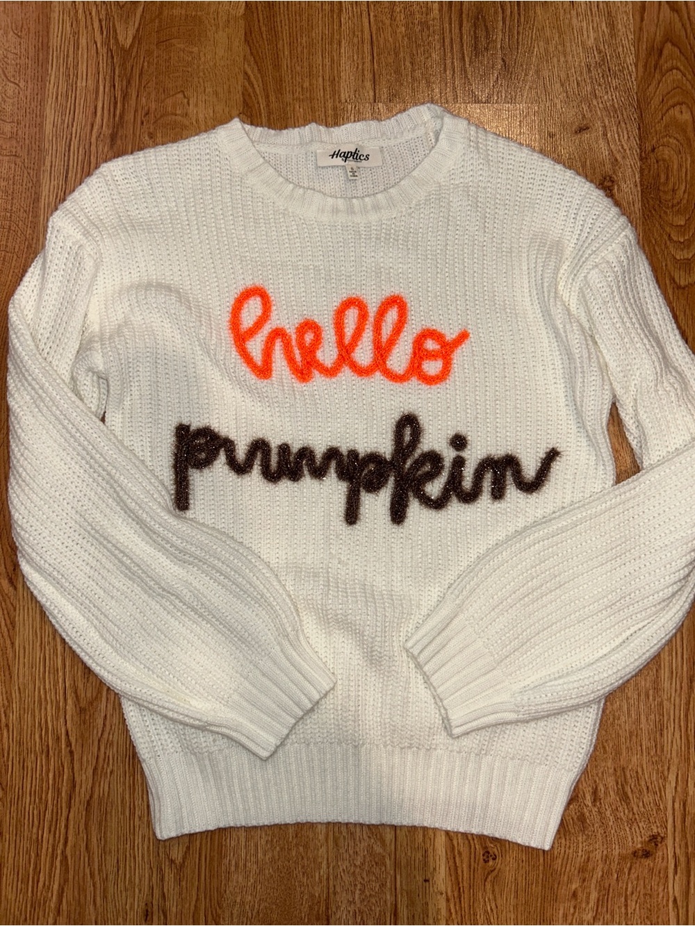 Haptics White 'Hello Pumpkin' Crewneck Sweater